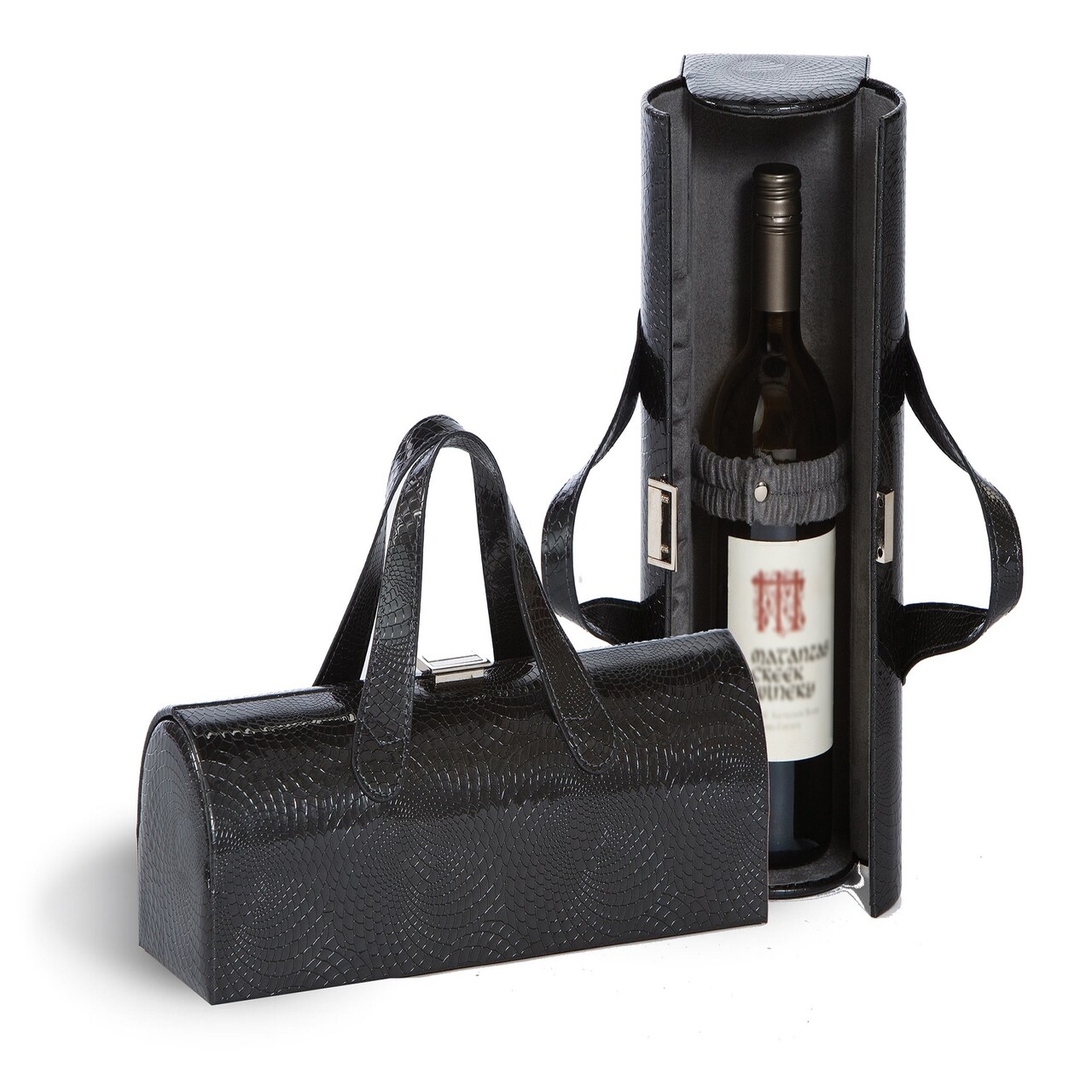 Picnic Plus 4.5” Black Leather Carlotta Clutch Wine Bottle Clutch